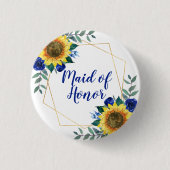 Trauzeugin Sonnenblume Geometric Blue Floral Button (Vorderseite)