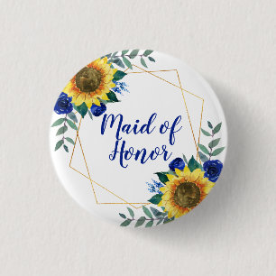 Trauzeugin Sonnenblume Geometric Blue Floral Button
