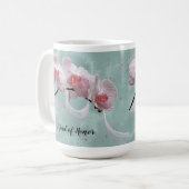 Trauzeugin Tasse Rosa Orchideen Grüner Hintergrund (Vorderseite Links)
