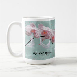 Trauzeugin Tasse Rosa Orchideen Grüner Hintergrund