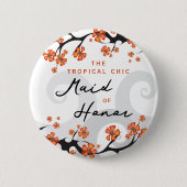 TRAUZEUGIN Tropische Blume Wirbel Chic Wedding Button (Vorderseite)