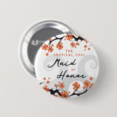TRAUZEUGIN Tropische Blume Wirbel Chic Wedding Button (Vorne & Hinten)