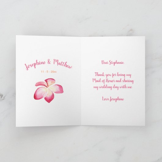 Trauzeugin Vielen Dank, Watercolor Plumeria Dankeskarte (Innenseite)