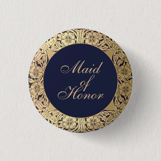 Trauzeugin Vintage Navy Blue Gold Rose Button (Vorderseite)