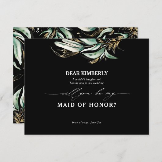 Trauzeugin von Goldgrün / Vorschlag von Bridesmaid Einladung (Vorne/Hinten)