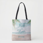 Trauzeugin von Island Breeze Painted Beach Scene Tasche<br><div class="desc">Insel Breeze Painted Beach Szene,  mit Ocean Waves,  Sandy Beach und Palmen,  mit einem schönen aquamarinen blauen Himmel. Mit modernen Typografie-Script-Schriftart. Ein Sommer tropischer Strand oder Hochzeit in Urlaubsort Design - Personalisierte Trauzeugin Tragetaschen! ~ Karo mein Shop zu sehen,  die gesamte Hochzeitssuite für dieses Design!</div>