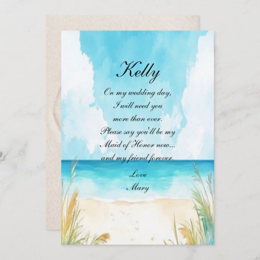 Trauzeugin "Watercolor Blue Ocean Beach" Einladung (Vorne/Hinten)