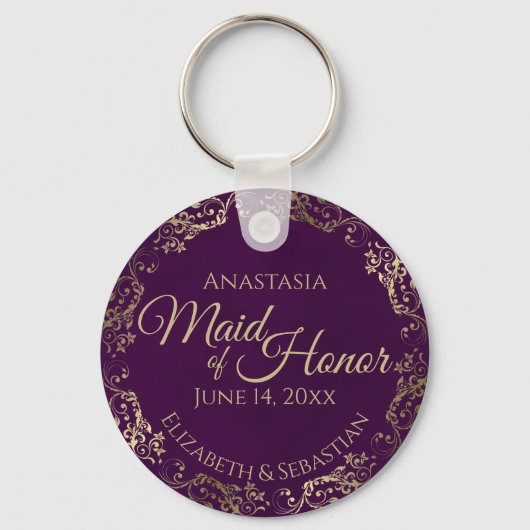 Trauzeugin Wedding Gift Plum Lila & Gold Schlüsselanhänger (Vorderseite)