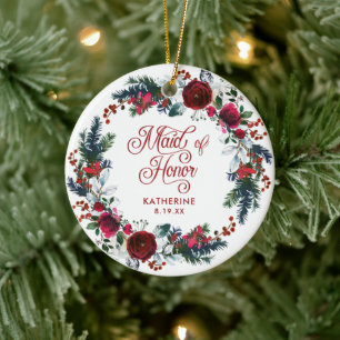 Trauzeugin Weihnachten Blumenreath Personalisiert Keramik Ornament