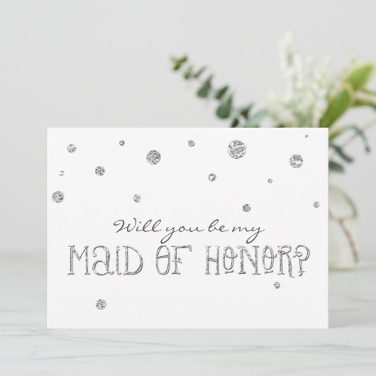 TRAUZEUGIN Weiße und Silberne Glitzer-Punktkarte Einladung (Stehend Vorderseite)