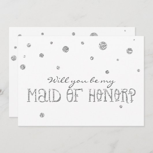 TRAUZEUGIN Weiße und Silberne Glitzer-Punktkarte Einladung (Vorne/Hinten)