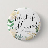 Trauzeugin White Rose Bouquet Custom Wedding Button (Vorderseite)