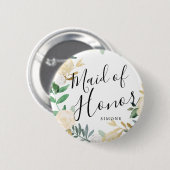 Trauzeugin White Rose Bouquet Custom Wedding Button (Vorne & Hinten)