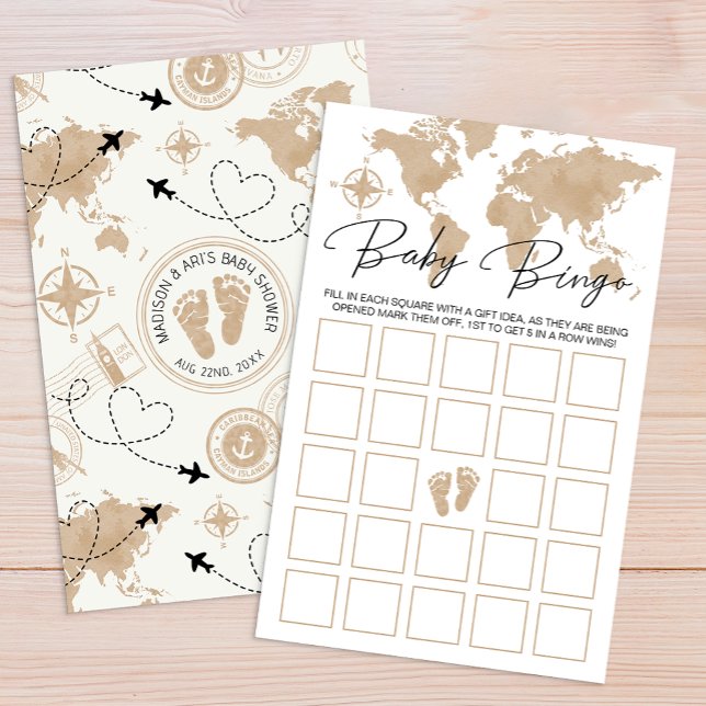 Travel Adventure Baby Bingo Game Card (Baby Shower Baby Bingo)