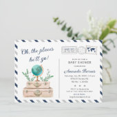 Travel Adventure Baby Boy Rund um die Weltdusche Einladung (Stehend Vorderseite)