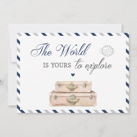 Travel Adventure Baby Boy Rund um die Weltdusche Einladung (Rückseite)