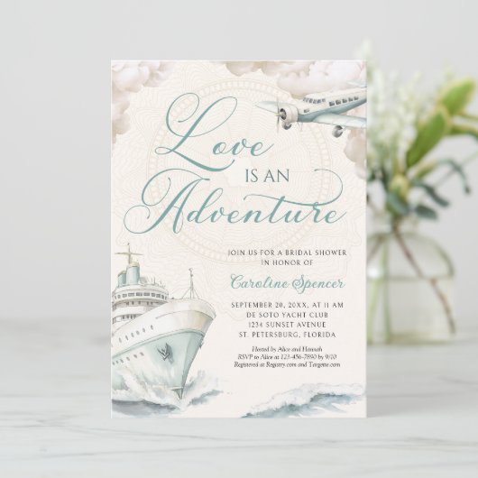 Travel Adventure Cruise Engagement Party Einladung (Stehend Vorderseite)