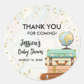 Travel Adventure Gold Confetti Baby Dusche Runder Aufkleber (Vorderseite)