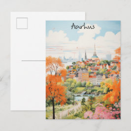 Travel Aesthetic Painting City Aarhus Denmark Postkarte