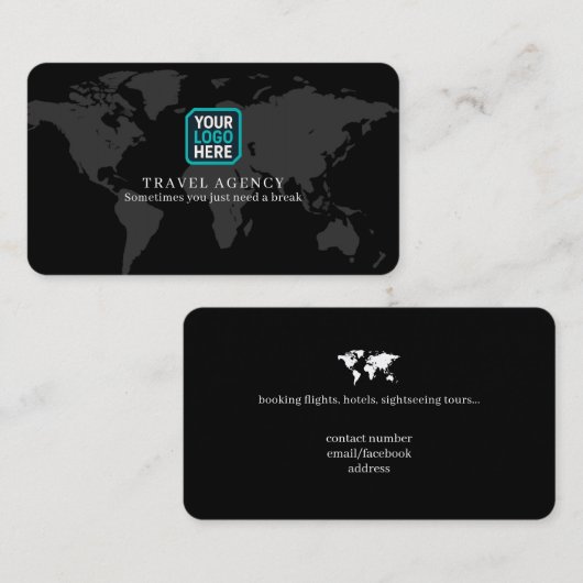 Travel Agency Logo World Map Visitenkarte (Vorne/Hinten)