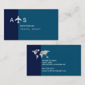 Travel Agent 2-Töne-blaues Flugzeug-Monogramm Visitenkarte (Vorne/Hinten)