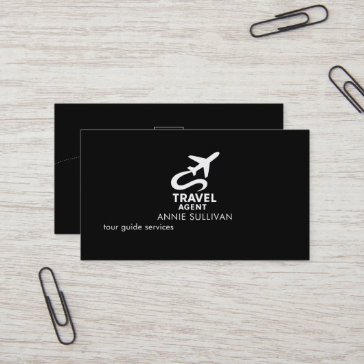 Travel Agent Black Business Card Visitenkarte (Vorderseite/Rückseite Beispiel)