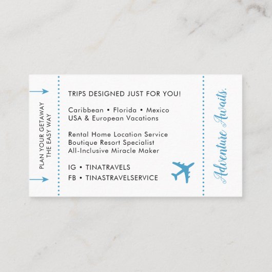 Travel Agent Blue Mini Boarding Pass Visitenkarte (Rückseite)