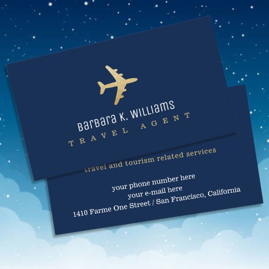 Travel Agent Business Card mit Imitat Gold Flugzeu Visitenkarte