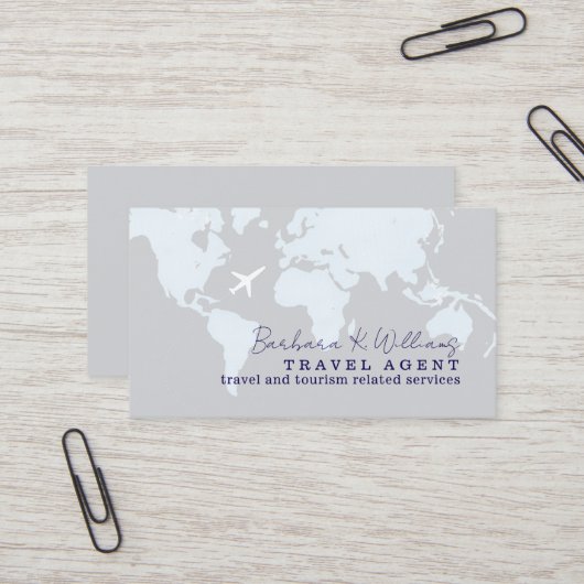 Travel Agent Business Card With Map Visitenkarte (Vorderseite/Rückseite Beispiel)