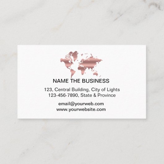 Travel Agent Faux Rose Gold World Map Destination Visitenkarte (Rückseite)