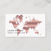 Travel Agent Faux Rose Gold World Map Destination Visitenkarte (Vorderseite)