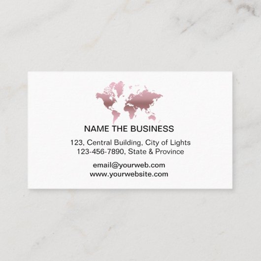 Travel Agent Faux Rose Gold World Map Destination Visitenkarte (Rückseite)