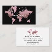 Travel Agent Faux Rose Gold World Map Destination Visitenkarte (Vorne/Hinten)