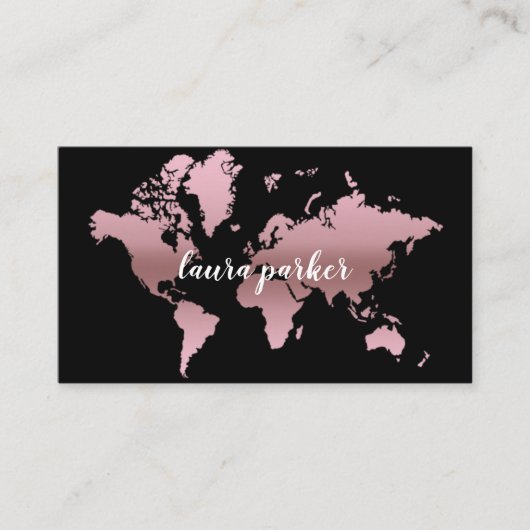 Travel Agent Faux Rose Gold World Map Destination Visitenkarte (Vorderseite)