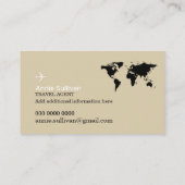 Travel Agent Logo Plane World Map Beige Visitenkarte (Rückseite)