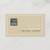 Travel Agent Logo Plane World Map Beige Visitenkarte (Vorderseite)