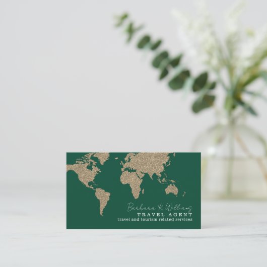 Travel Agent Oversized Map Green Visitenkarte (Stehend Vorderseite)
