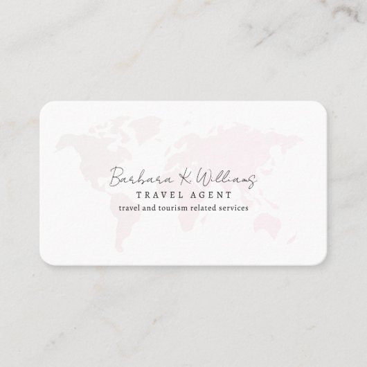Travel Agent Pale Pink Weltkarte Visitenkarte (Vorderseite)