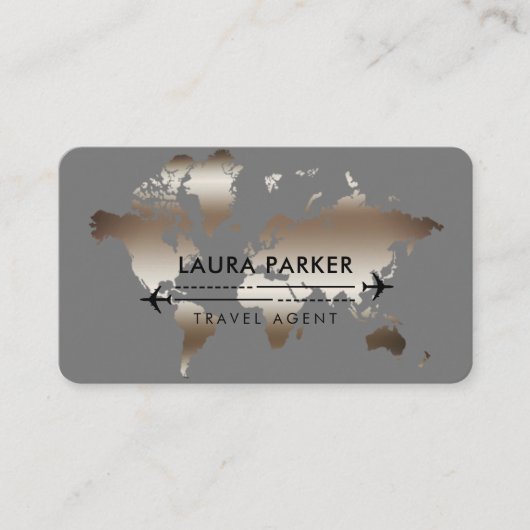 Travel Agent World Map Rose Gold Visitenkarte (Vorderseite)