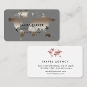 Travel Agent World Map Rose Gold Visitenkarte (Vorne/Hinten)