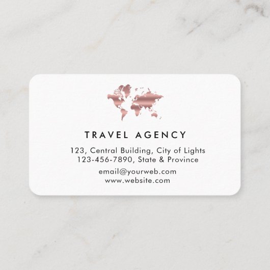 Travel Agent World Map Rose Gold Visitenkarte (Rückseite)