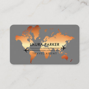 Travel Agent World Map Rose Gold Visitenkarte