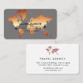 Travel Agent World Map Rose Gold Visitenkarte (Vorne/Hinten)