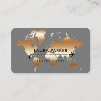 Travel Agent World Map Rose Gold Visitenkarte