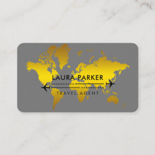 Travel Agent World Map Vacation Gold Glitzer Busin Visitenkarte