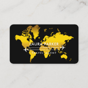Travel Agent World Map Vacation Gold Glitzer Visitenkarte