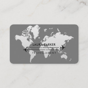 Travel Agent World Map Vacation Services Black Visitenkarte