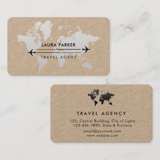 Travel Agent World Map Vacation Services Black Visitenkarte (Vorne/Hinten)