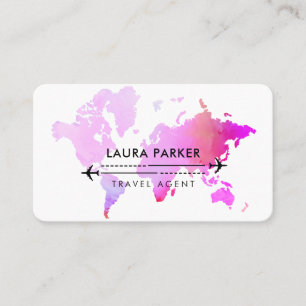 Travel Agent World Map Vacation Services Lila Visitenkarte