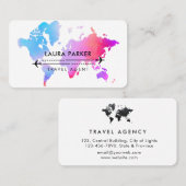 Travel Agent World Map Vacation Wasserfarbe Rosa Visitenkarte (Vorne/Hinten)